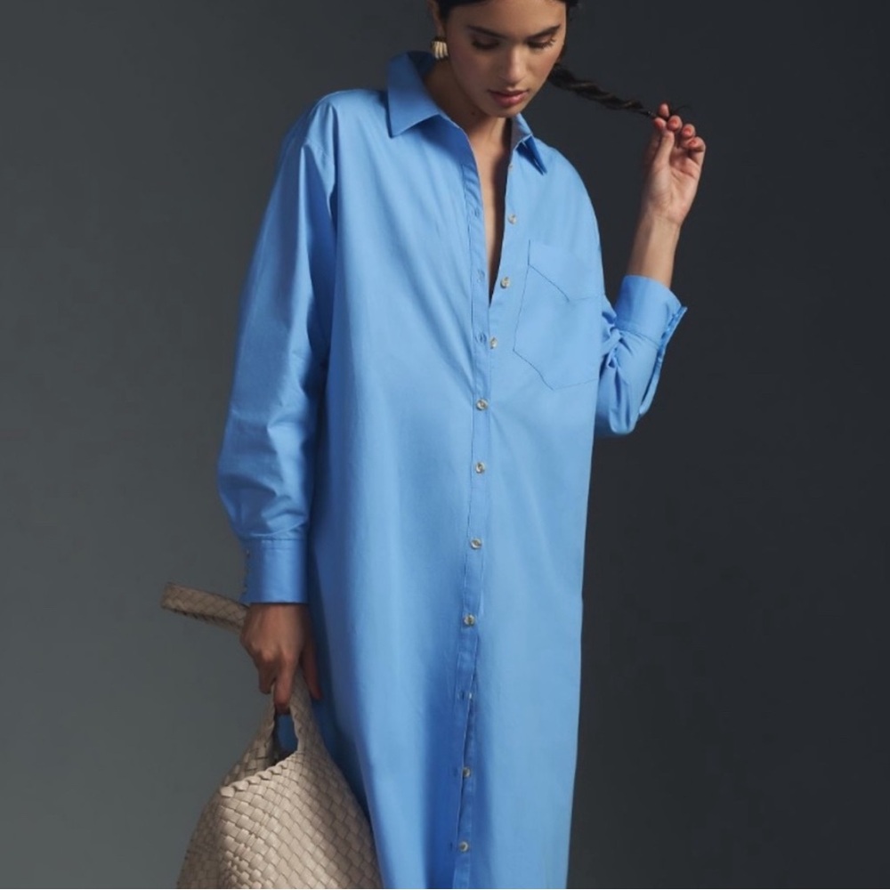 Anthropologie Long Sleeve Shirt Dress in Blue